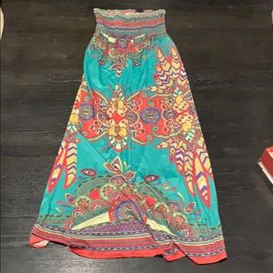 Tube top maxi dress, geometric print